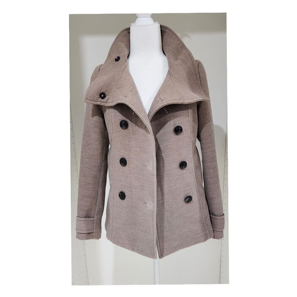 H&M Peacoat Tan Double Breasted Lined Coat Size 4
